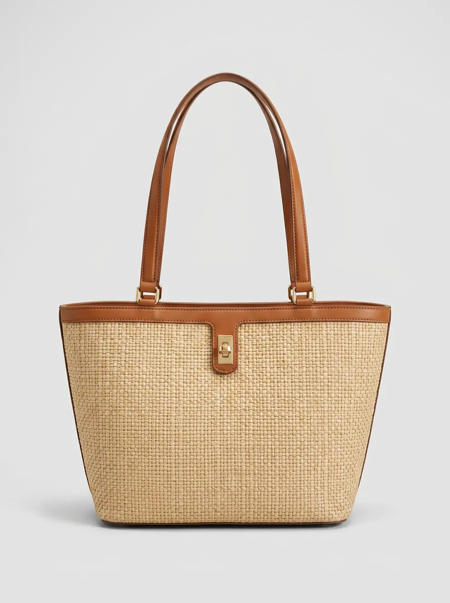 Leather-Trim-Look Textured Women's Tote Bag