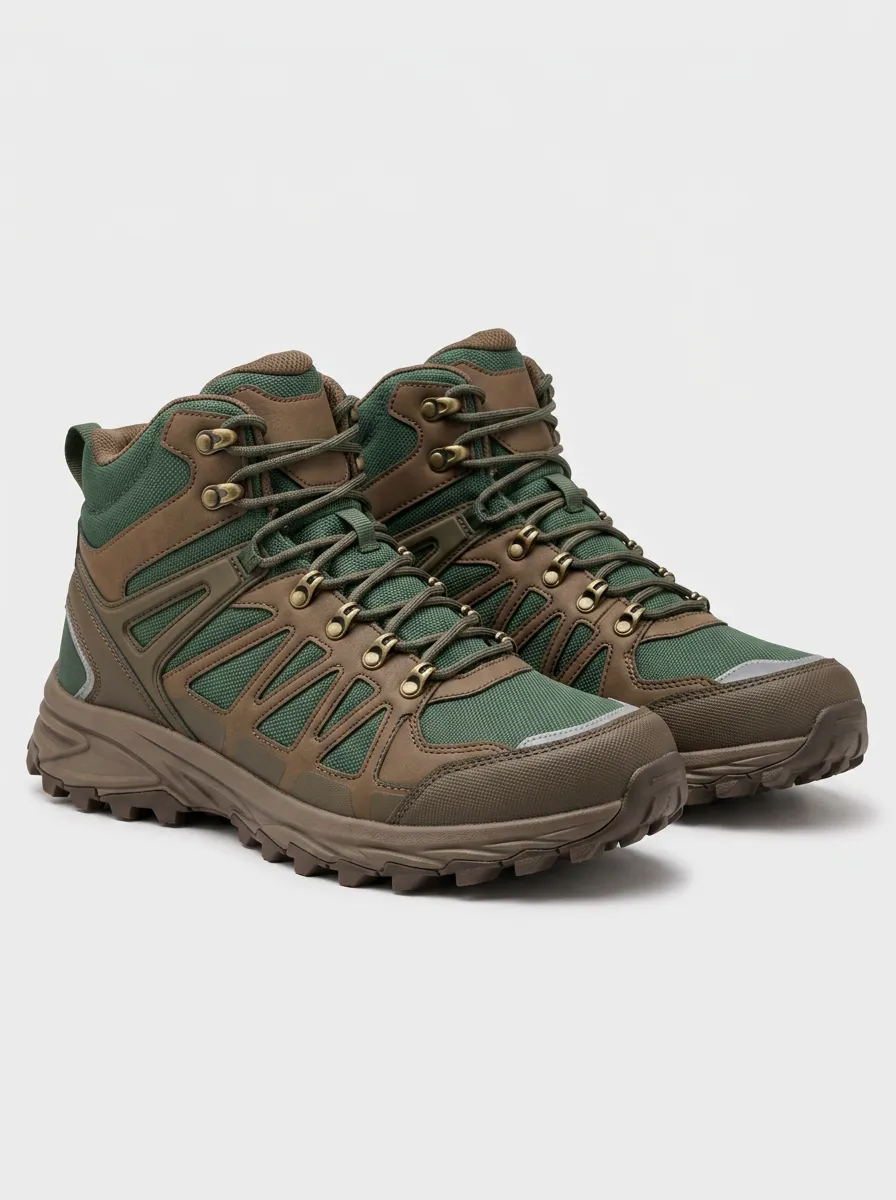 Men's Outdoor Hiking Green Brown Printed Boots