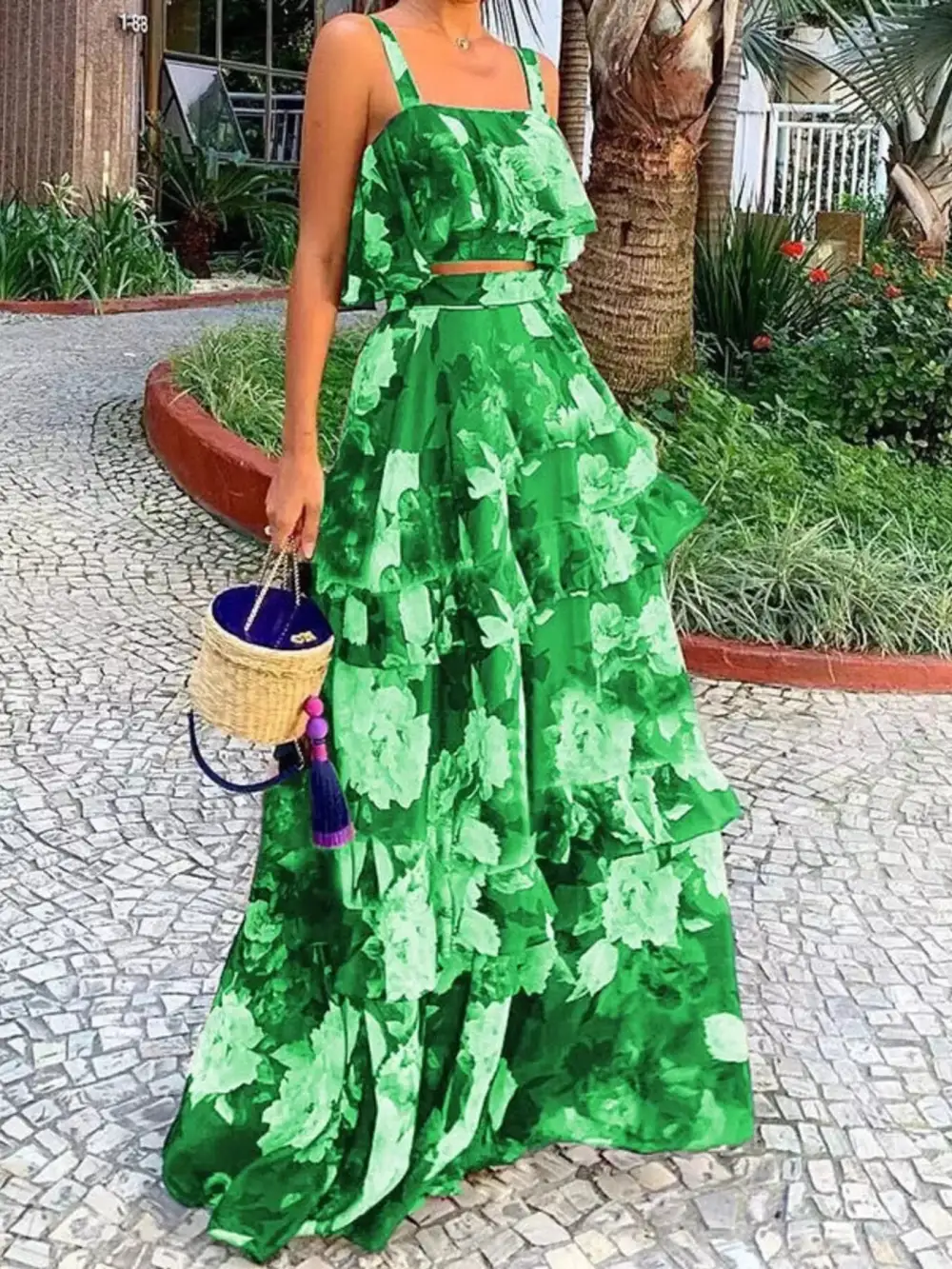 Floral Print Ruffle Cami and Skirt Set