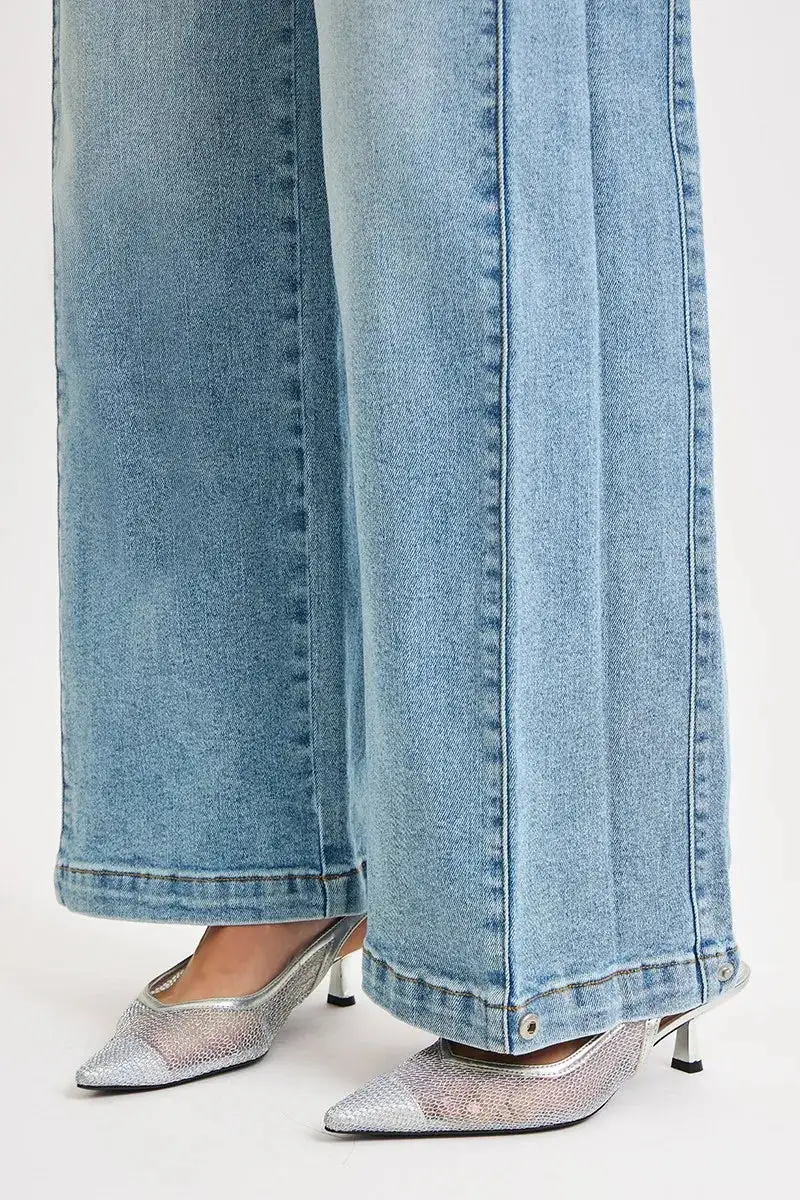 Polished Mid Rise Wide Leg Denim Jeans