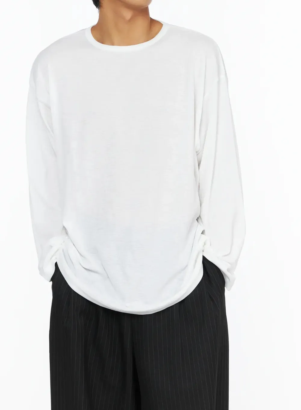 Men's Linen Sheer Loose Long Sleeve Tee