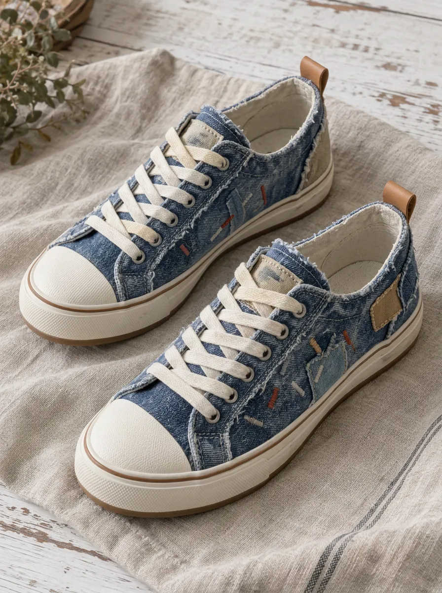 Women's Everyday Distressed Denim Patchwork Skate Shoes