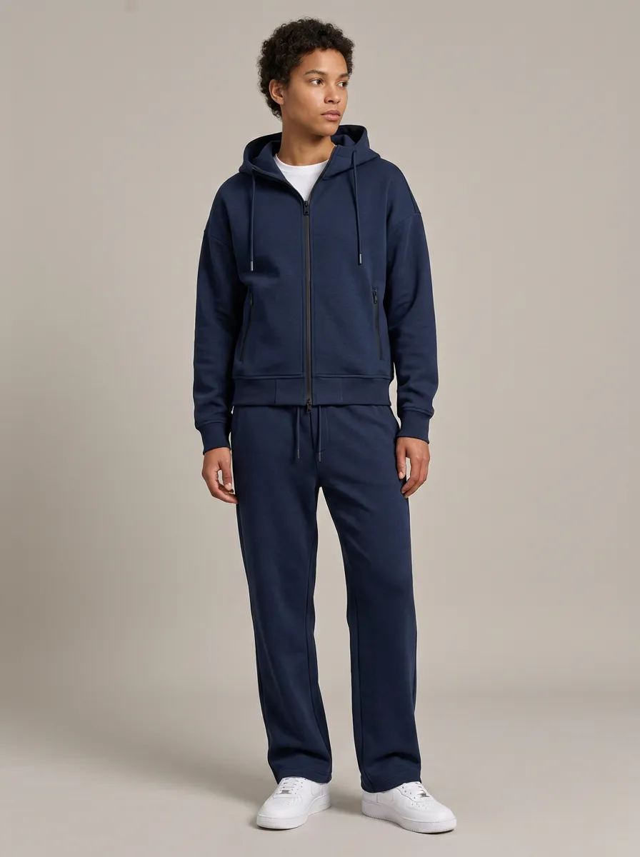 Unisex Minimalist Daily Training Zip-Up Hoodie Sweatpants Set