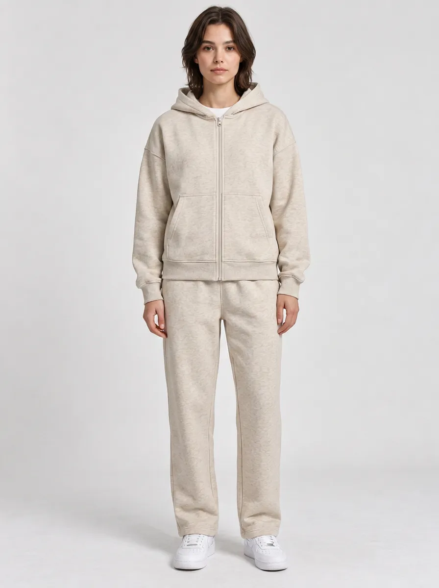 Unisex Everyday Heathered Hooded Zip Tracksuit Set