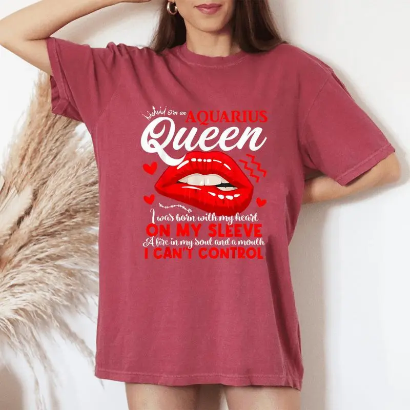 Aquarius Queen Aquarius Zodiac Sign Girls Birthday Lip Women's Oversized Comfort T-Shirt