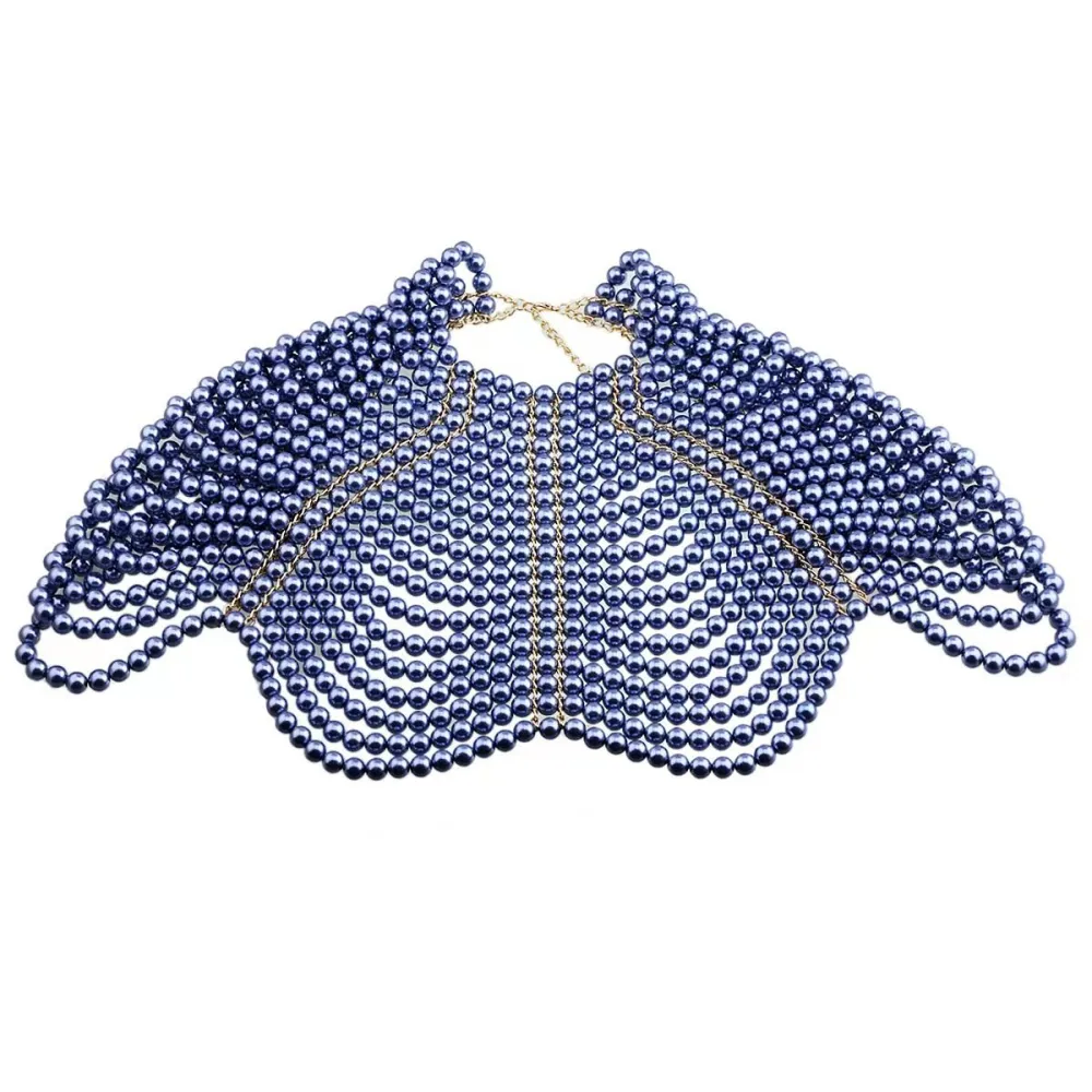 Beaded Pearl Necklace Fringe Shawl