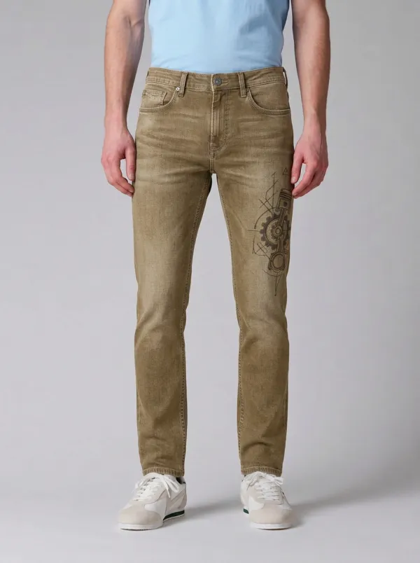 Men's Mid-Blue Mechanical Piston Gear Stretch Jeans