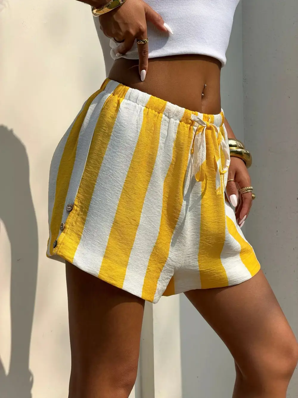 Drawstring Striped Casual Shorts