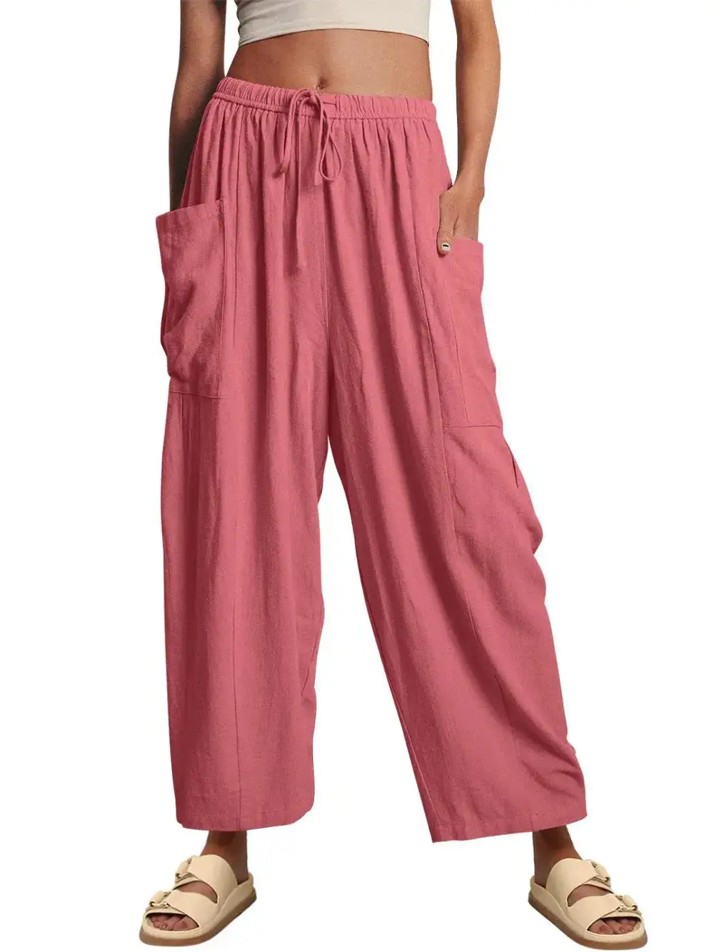 Wide Leg Pocketed Everyday Comfort Fit Pants