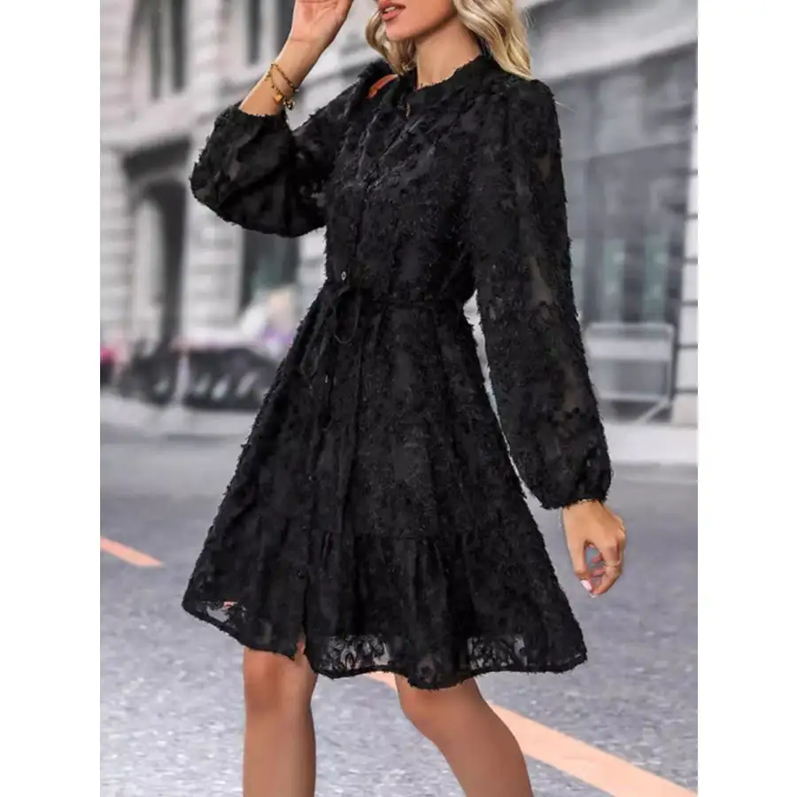Lace Button Down Long Sleeve Mini Dress