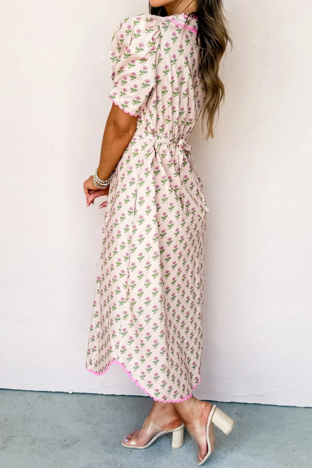 Pink Floral Scallop Trim Dress