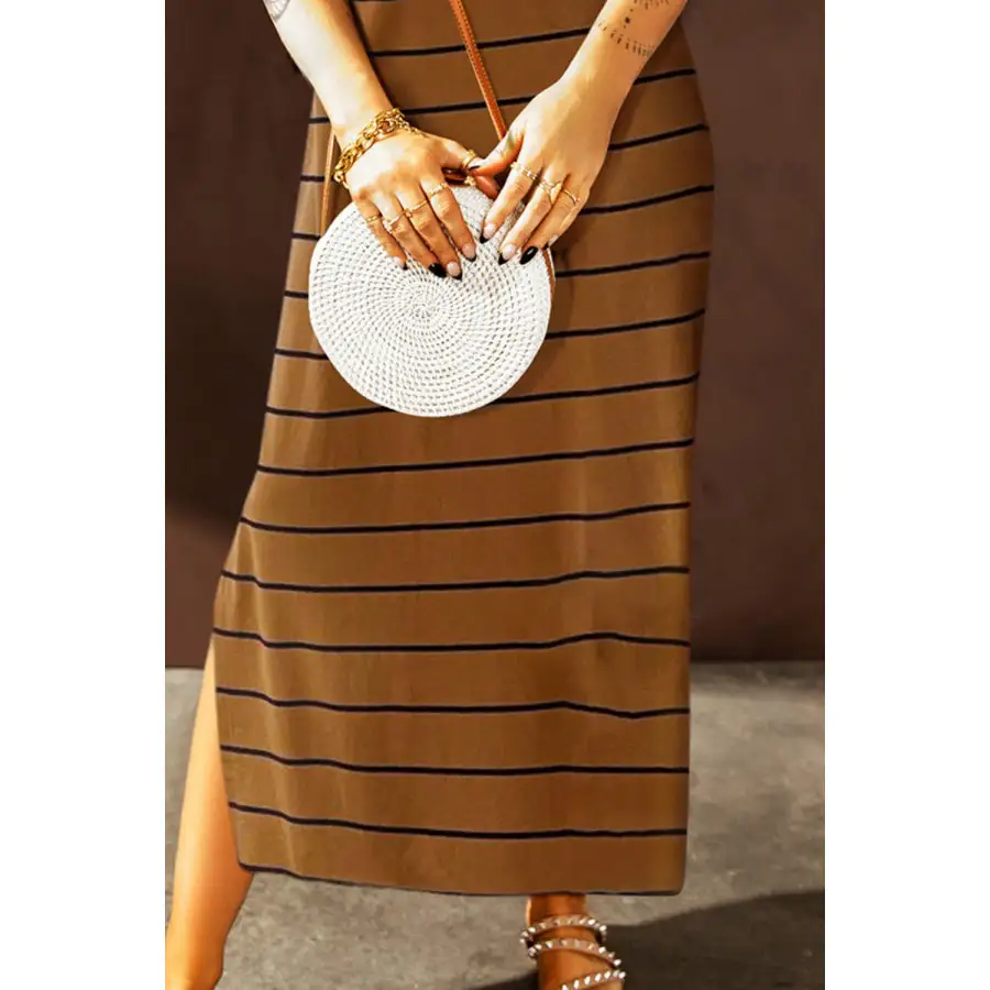 Striped Slit Sleeveless Maxi Dress