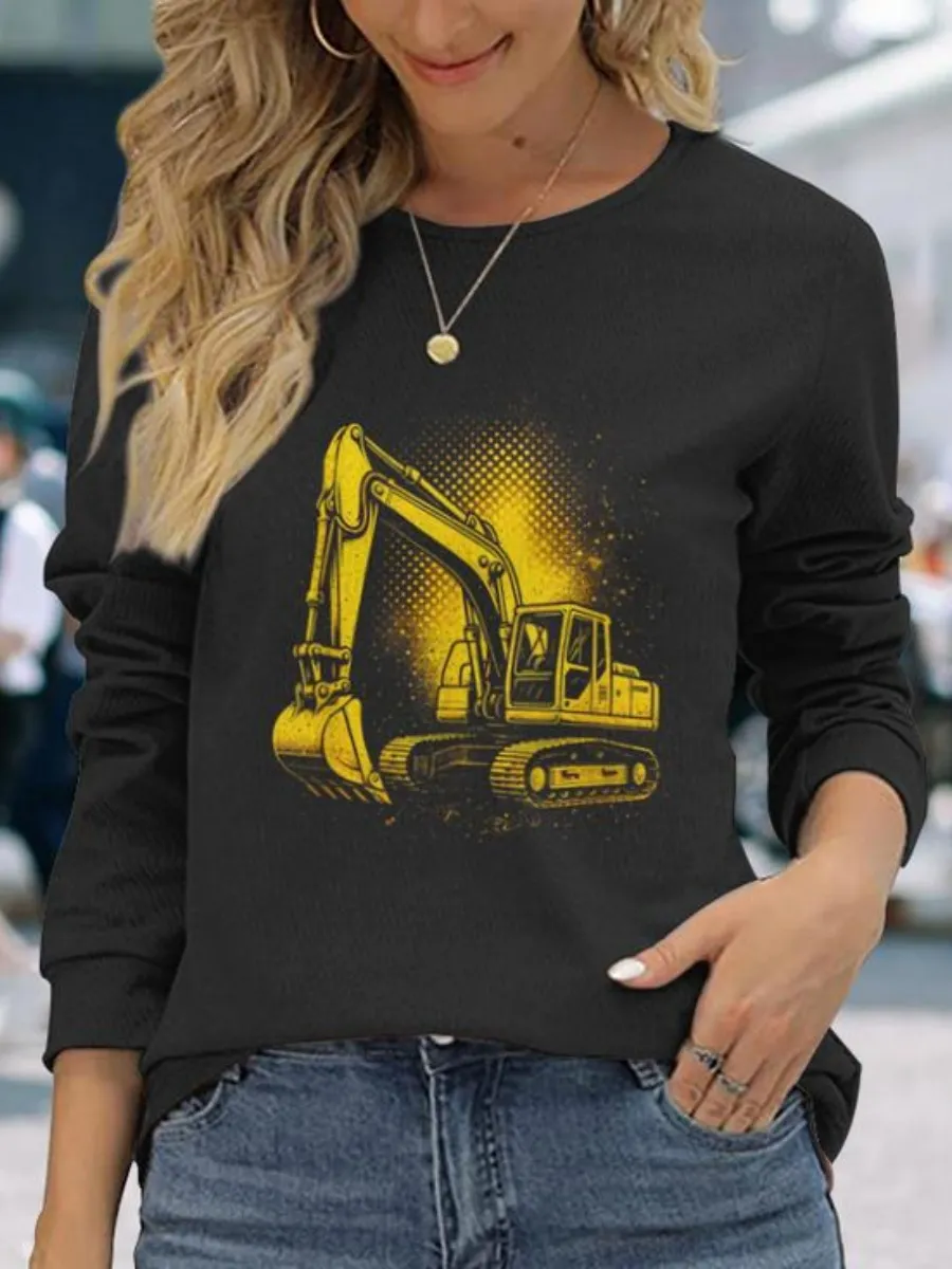 Vintage Yellow Excavator Printed T-Shirt
