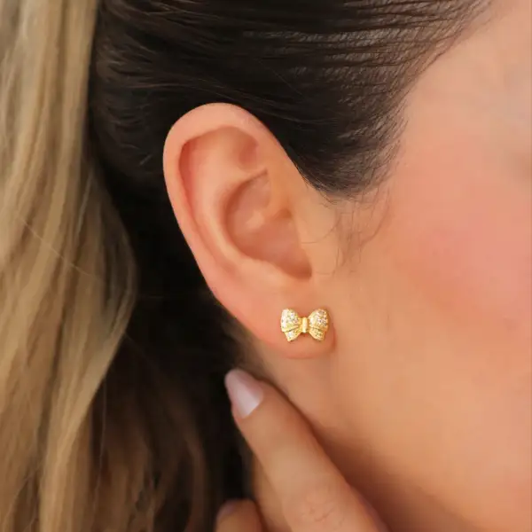 Bow Rhinestone Accent Stud Earrings