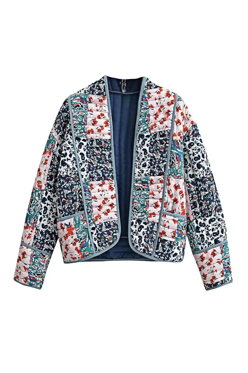 Printed Quilted Relaxed Cardigan