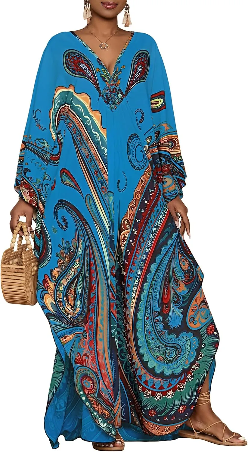 Bsubseach Moo Moos for Women Batwing Sleeve Kaftan Dresses with Pockets