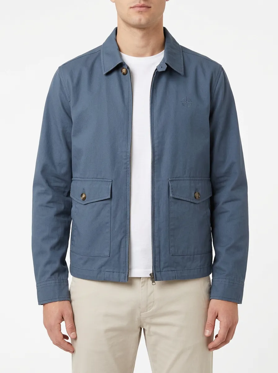 Men's Nautical Compass Embroidered Zip-Up Jacket
