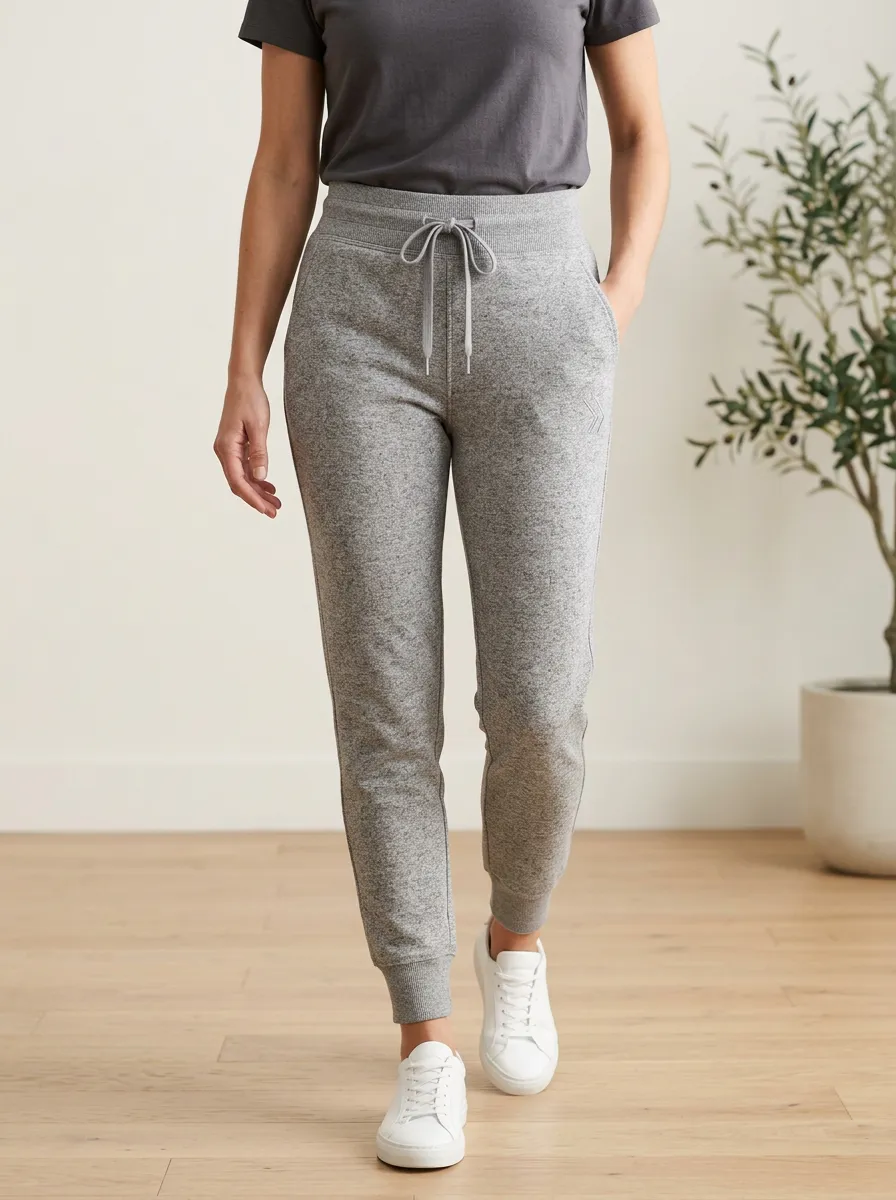 Women's Heather Grey High-Waisted Drawstring Joggers