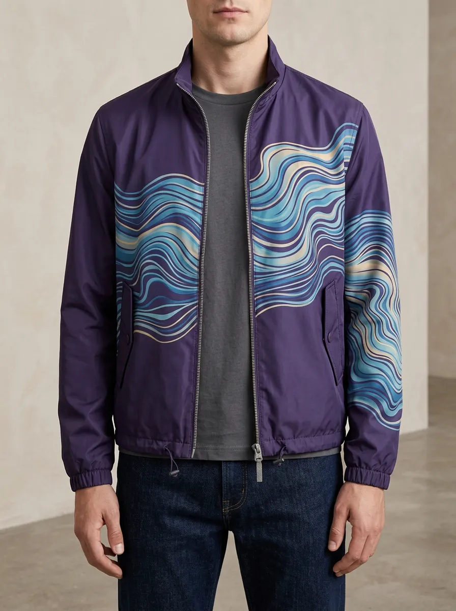 Men's Abstract Wave Pattern Printed Jacket Everyday Design