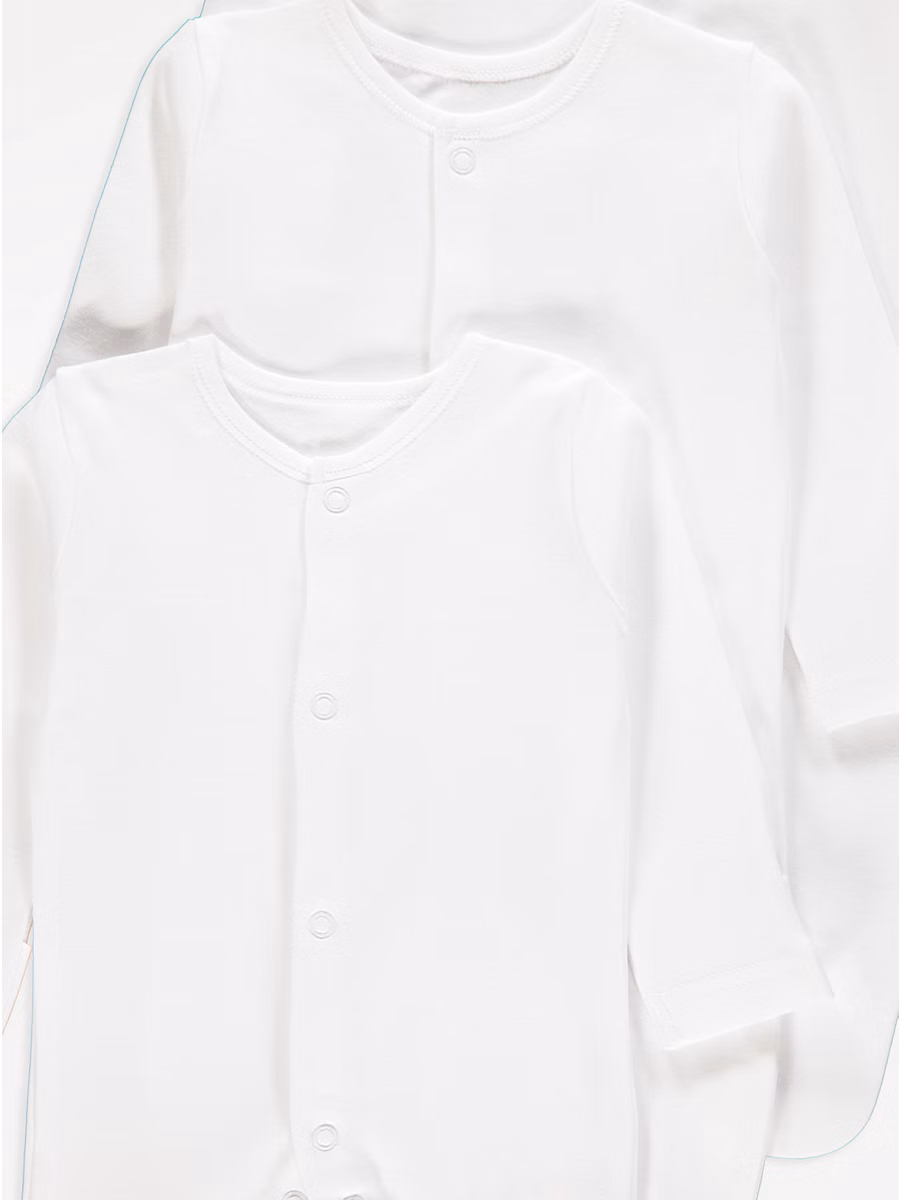 White Long Sleeve Sleepsuits 3 Pack detail 1