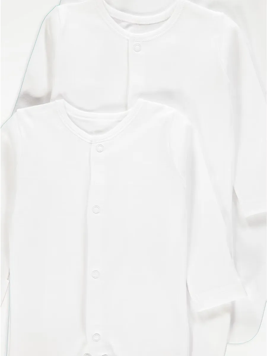 White Long Sleeve Sleepsuits 3 Pack