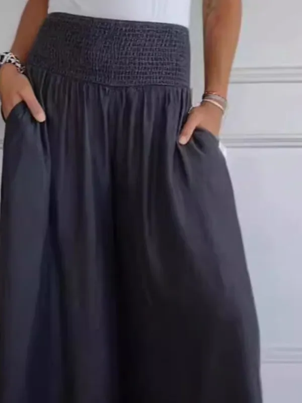 Full Size Smocked Wide Leg Pants With Pocket