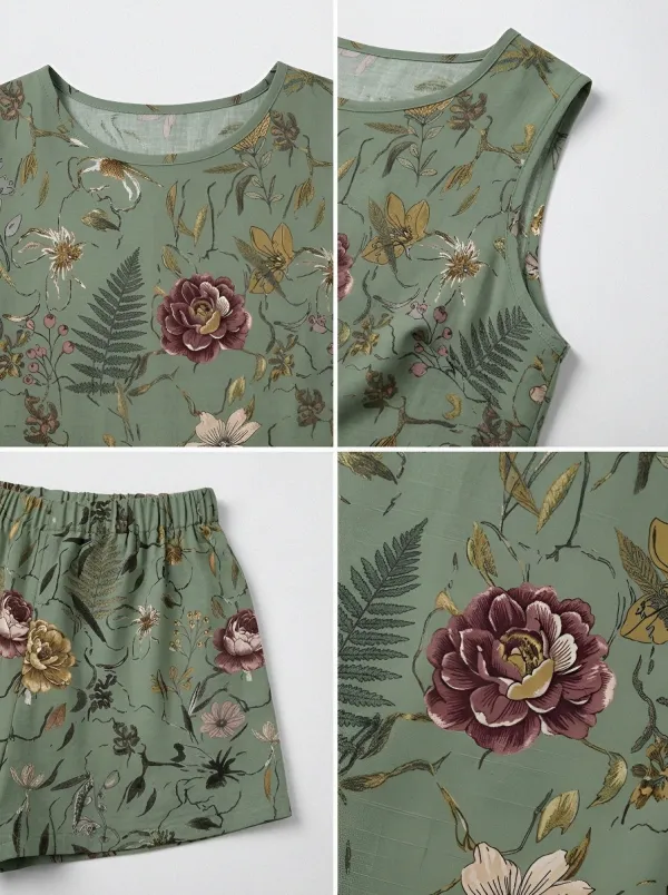 Women's Botanical Garden Floral Printed Sleeveless Set