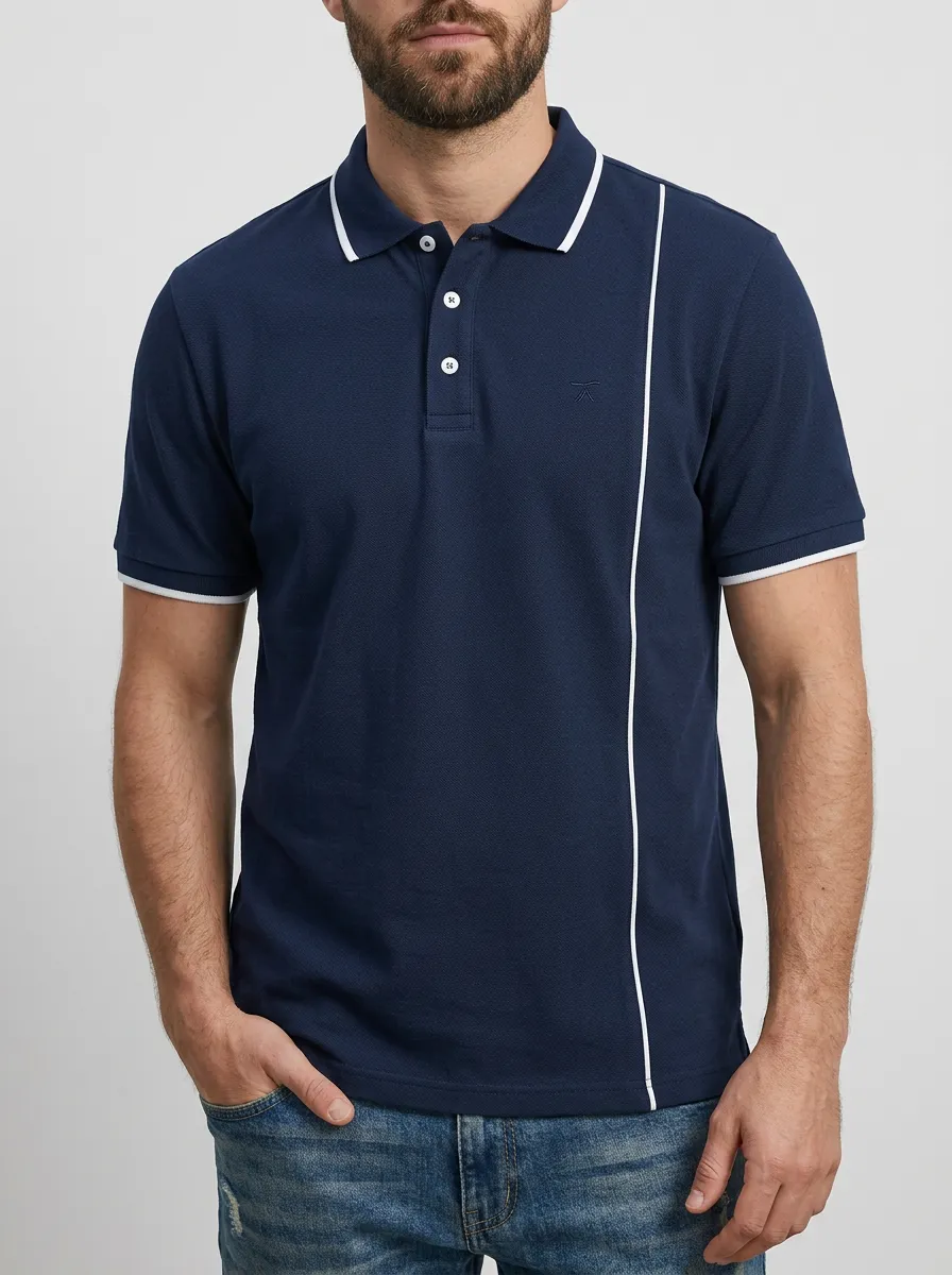 Men's Classic Everyday Stripe Detail Printed Polo Shirt