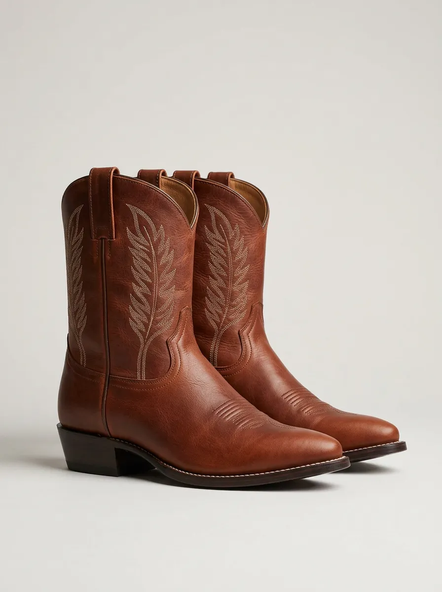 Men's Leaf-Embroidered Pointed-Toe Western Boots