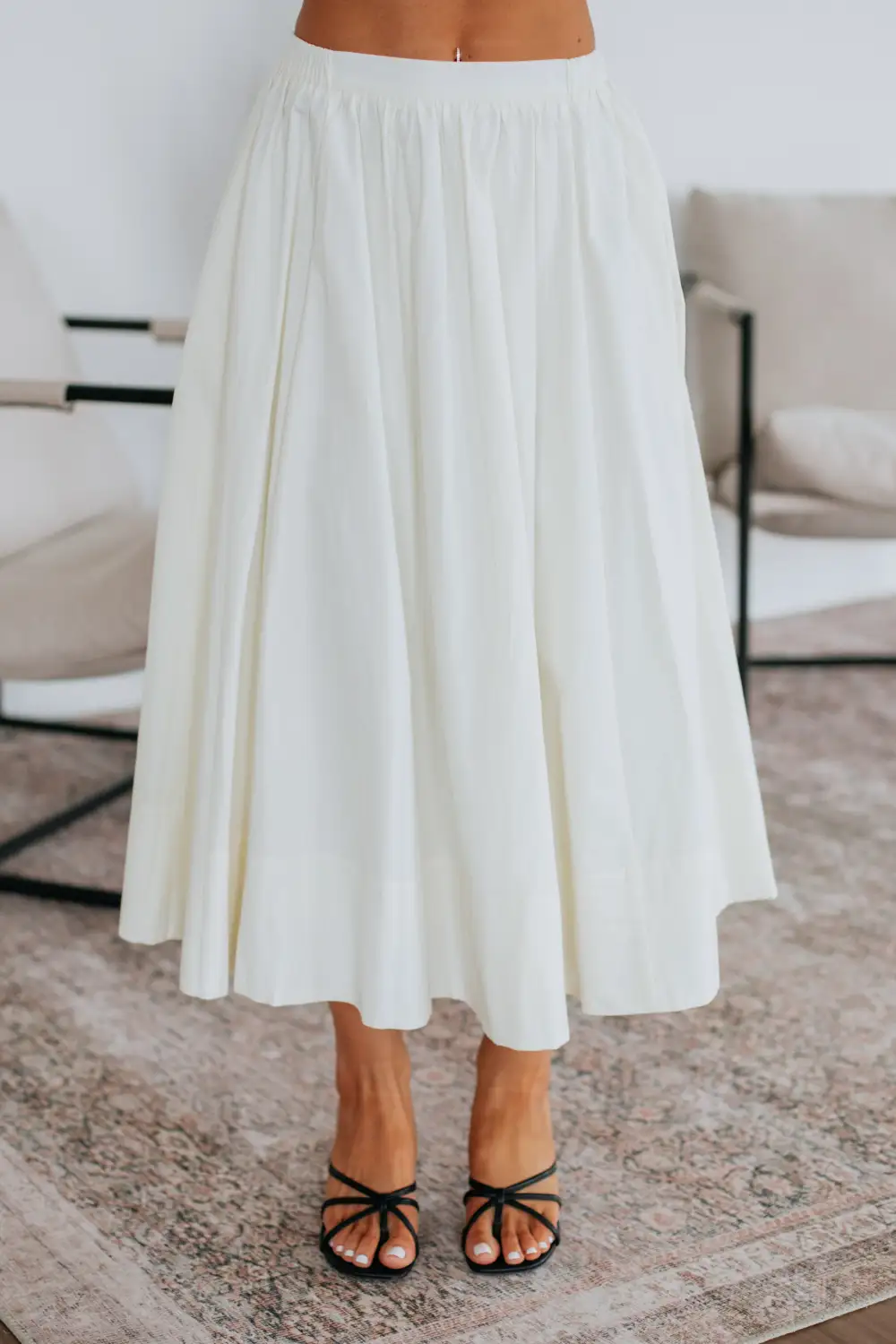Cotton Elastic Waist Midi Skirt