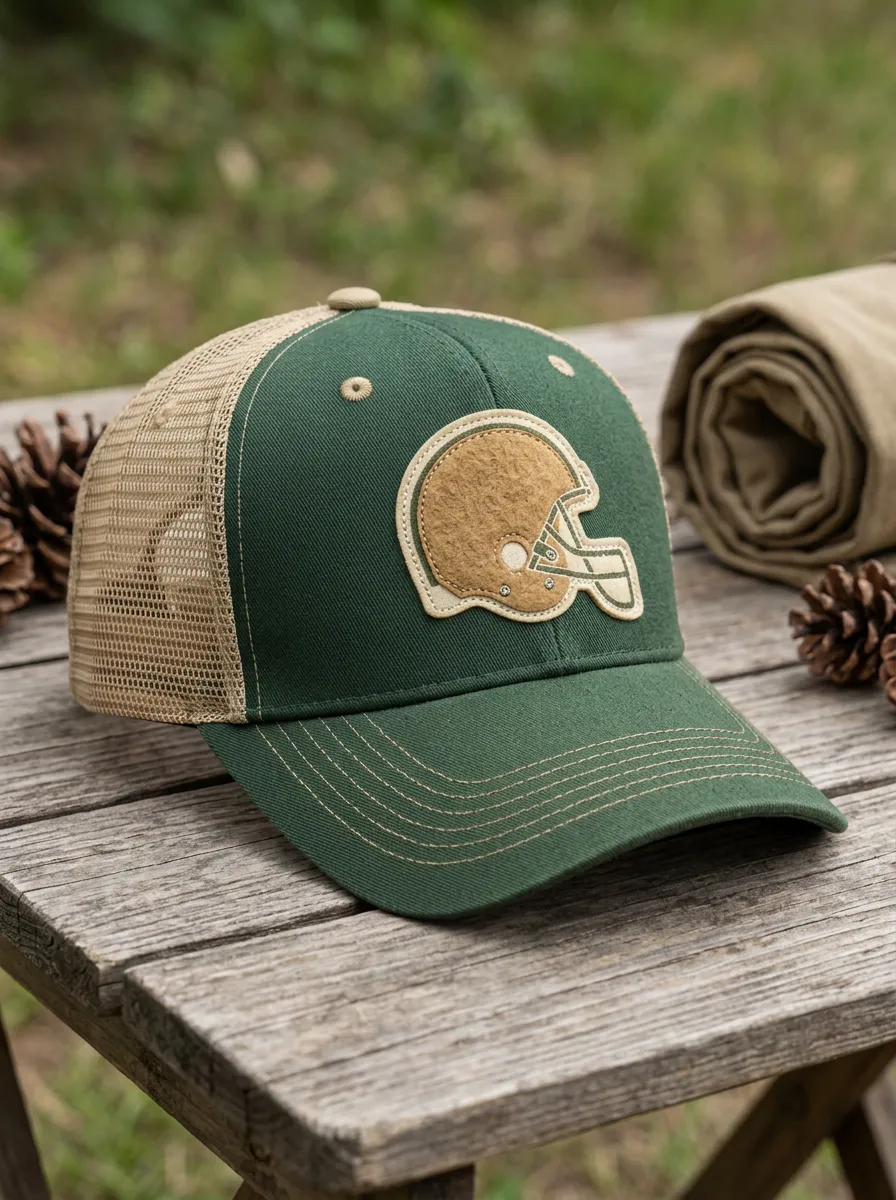 Men's Classic Football Fan Helmet Patch Embroidered Mesh Trucker Cap