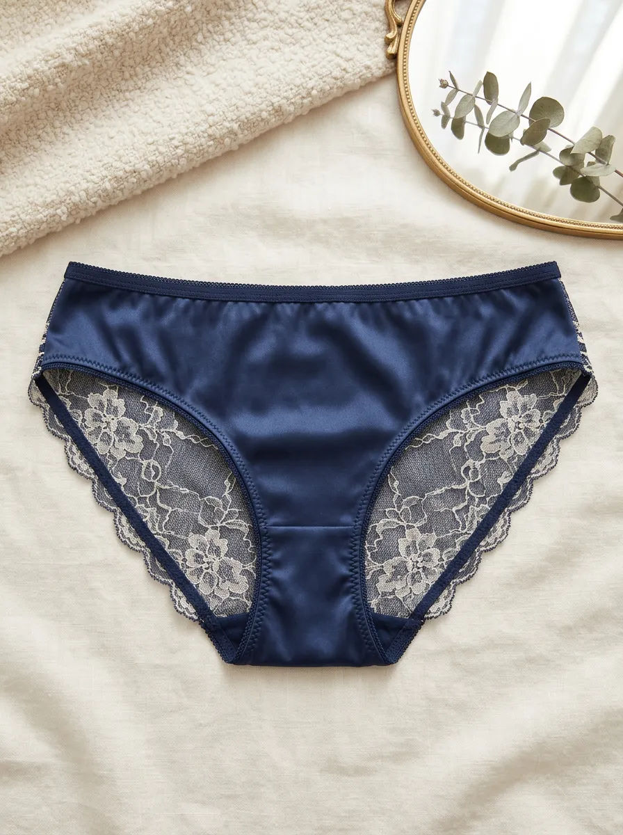 Women's Modern Satin Floral Lace Trimmed Panties