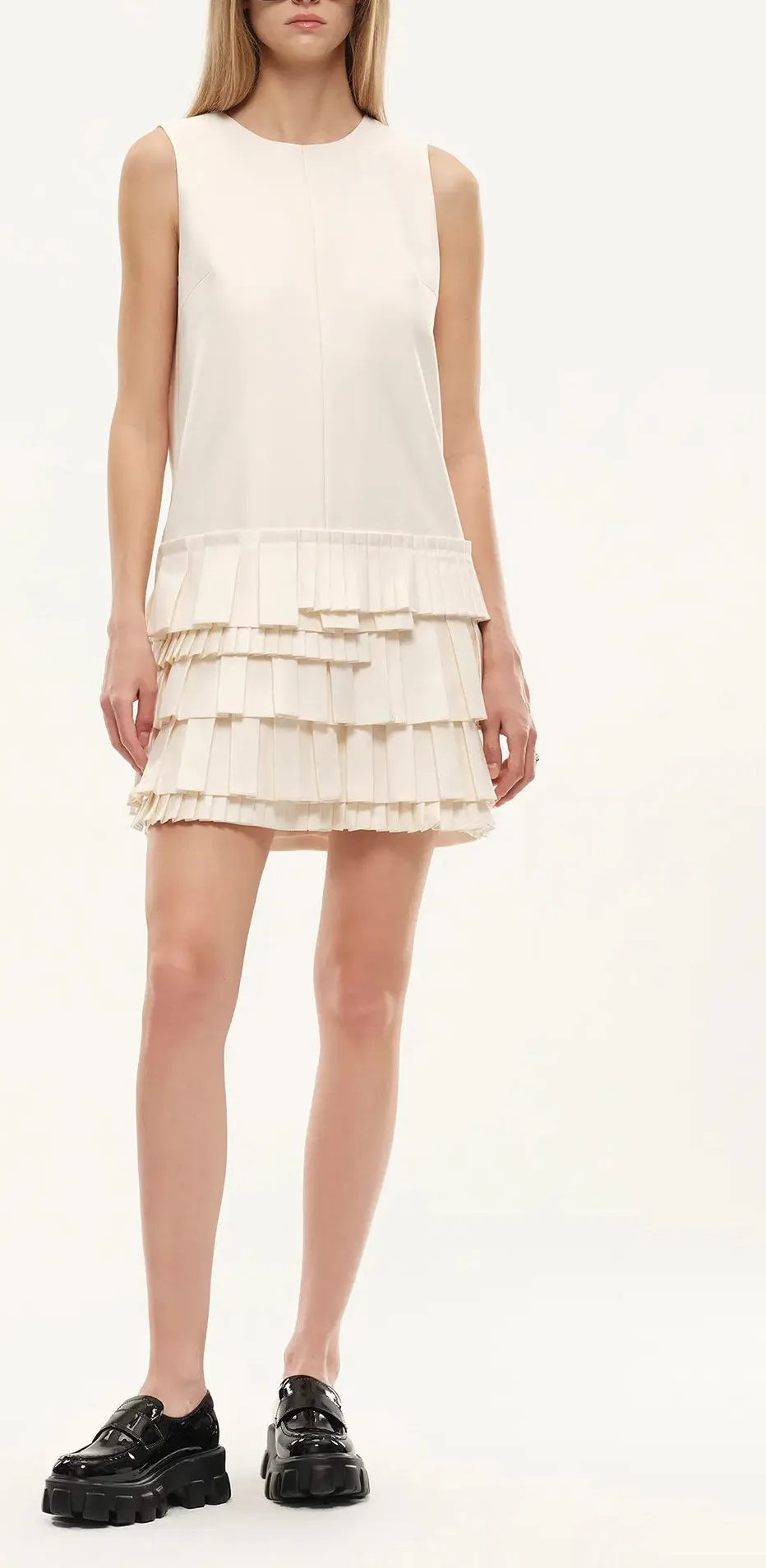 Asymmetric Pleated Layered Mini Dress