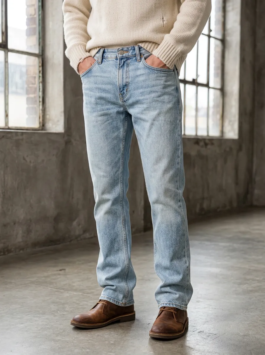 Men's Light Wash Casual Straight Leg Denim Jeans
