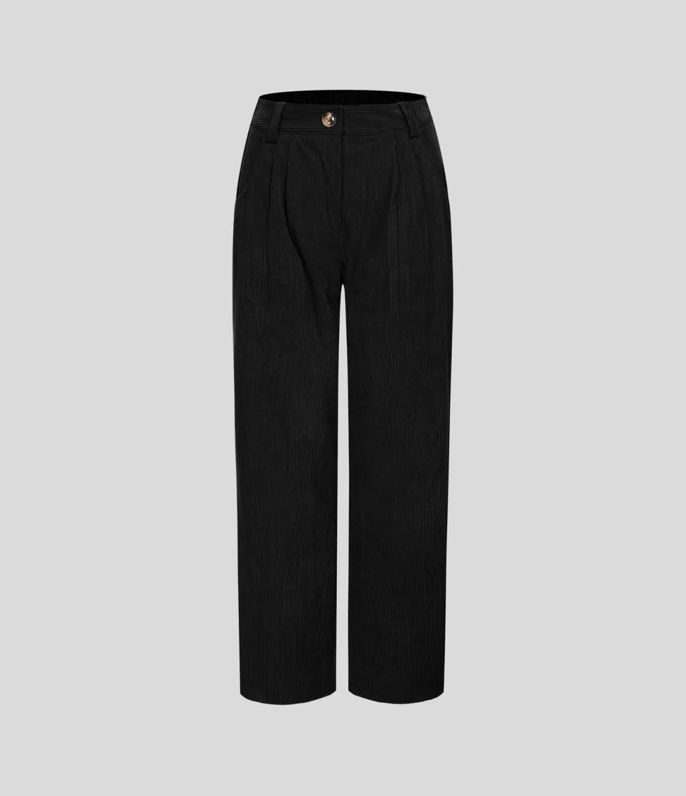 Mid Rise Button Zipper Side Pocket Corduroy Casual Pants