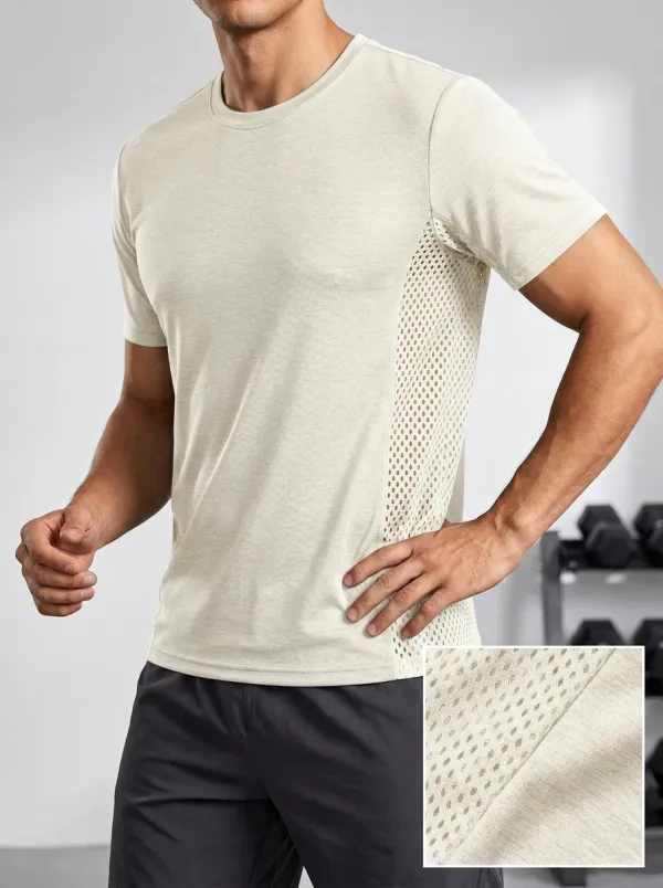 Mesh-Panel Side-Panel Men's Crewneck Athletic T-Shirt