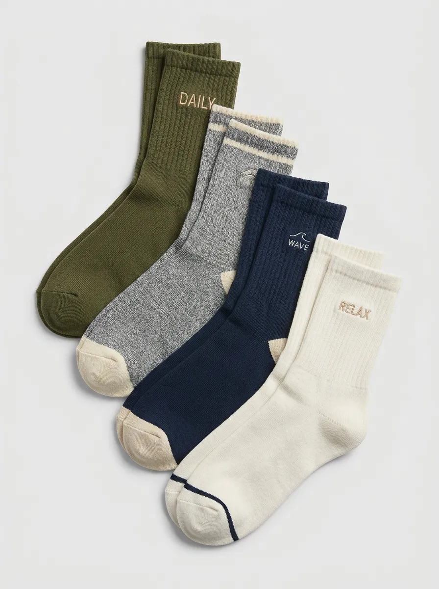 Wave Four-Pair Crew Socks