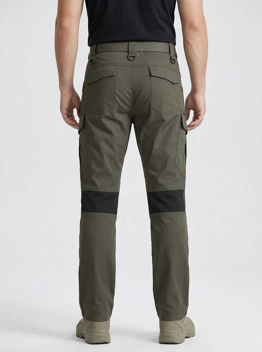 Men's Tactical Integrated-Belt Adjustable-Belt Webbing-Belt Cargo-Pocket Contrast-Panel Utility-Loops Cargo Pants