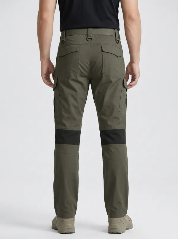 Men's Tactical Integrated-Belt Adjustable-Belt Webbing-Belt Cargo-Pocket Contrast-Panel Utility-Loops Cargo Pants