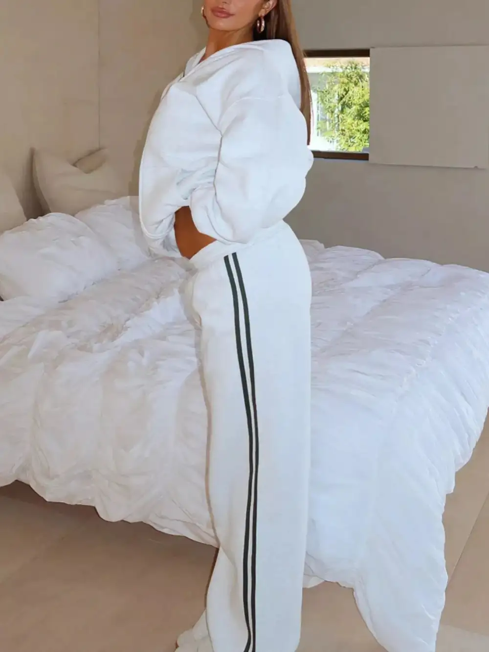 Zip Up Hoodie and Striped Pants Set