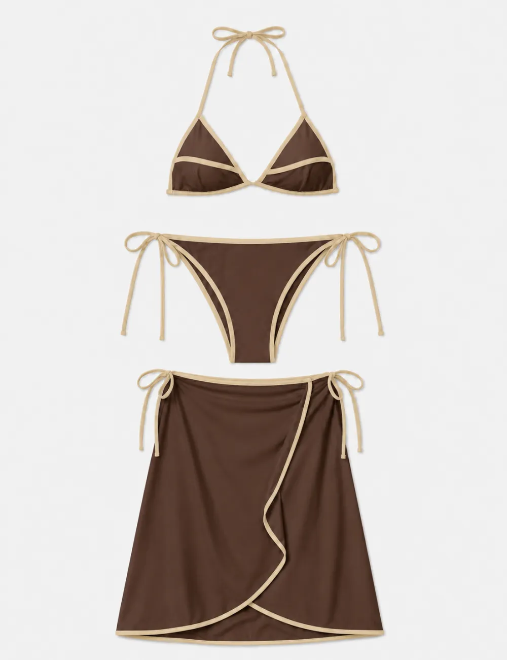 Color Block Halter Triangle Bikini Set with Midi Skirt