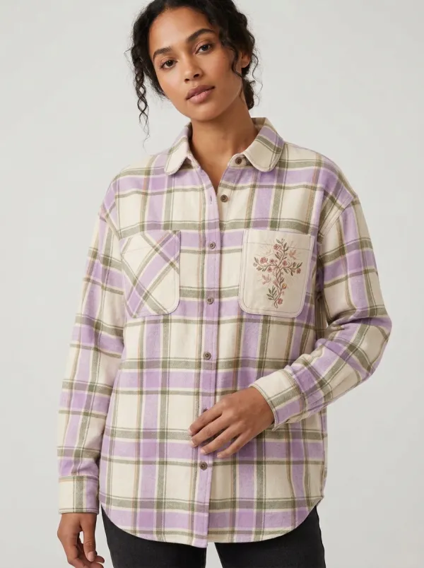 Women's Faith Lover Floral Cross Printed Plaid Shirt