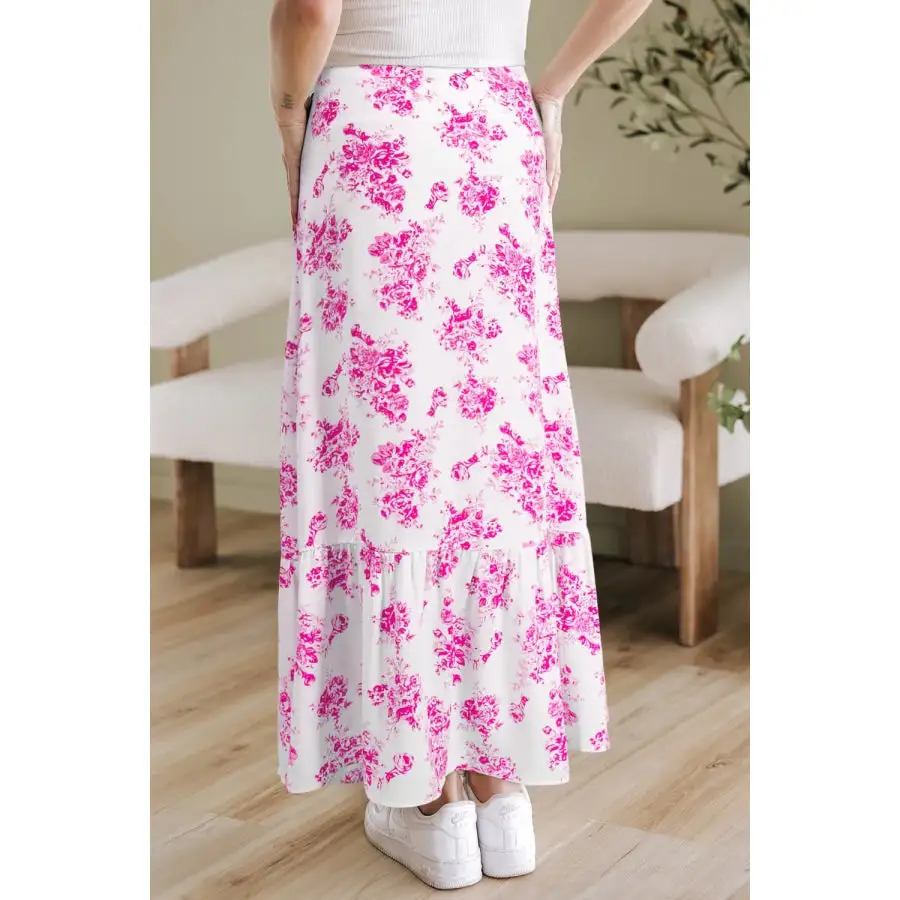 Boho Floral High Waist Ruffle Split Maxi Skirt