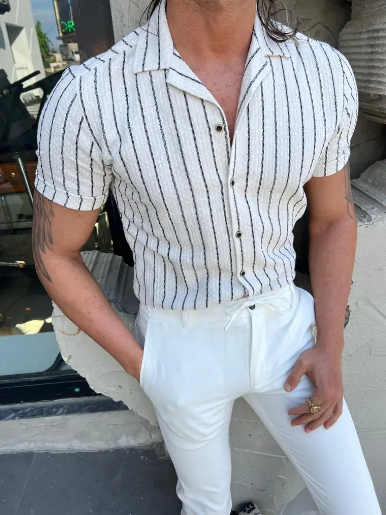 Refined Slim Fit Striped Cotton Casual Shirt