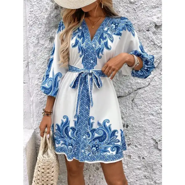 Easy Everyday V-Neck Balloon Sleeve Mini Dress