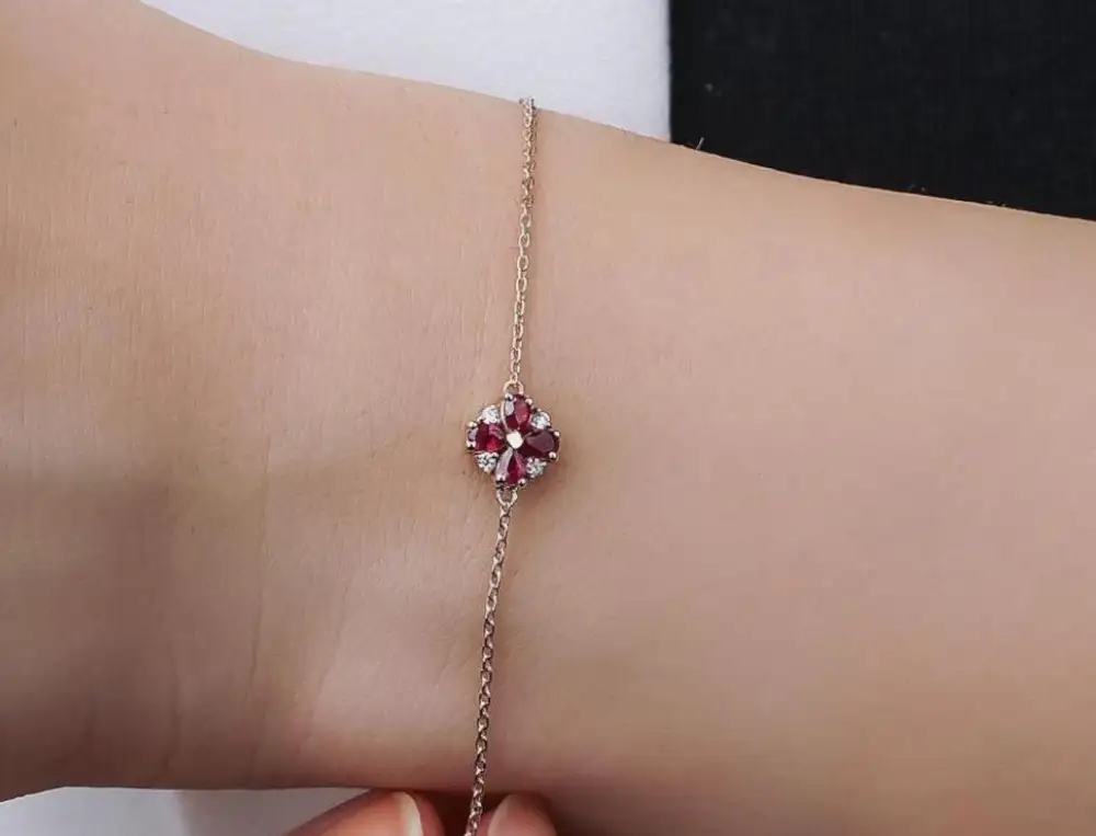 Gold Diamond and Pear Shape Ruby Bracelet