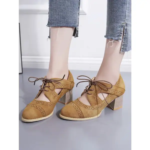 Lace Up Block Heel Pumps