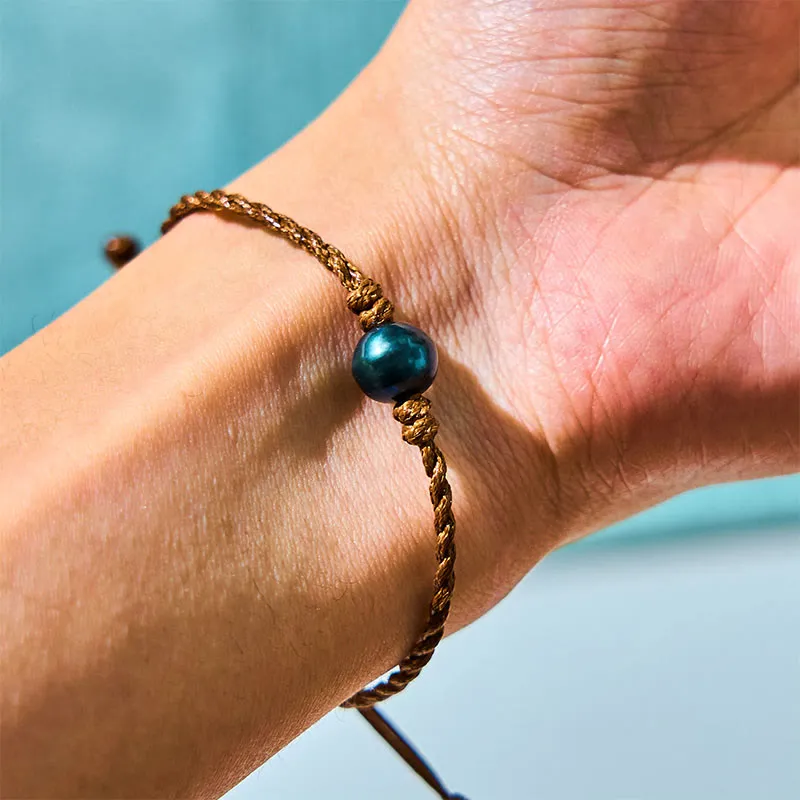 Natural Tahitian Pearl Bead Wax Rope Bracelet