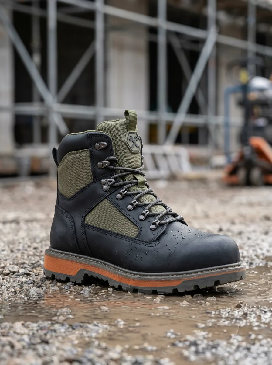 Unisex Mechanic Wrench Logo Olive Black Waterproof Work Boots