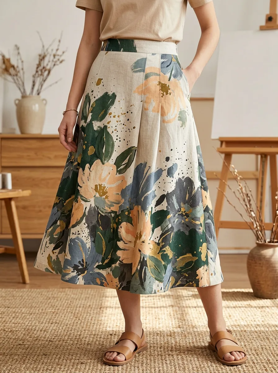 Women's Floral Art Lover Watercolor Botanical Printed A-line Skirt
